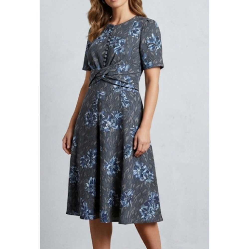 Burberry Prorsum floral print ottoman dress tonal blue flowers a twisted Sz 42